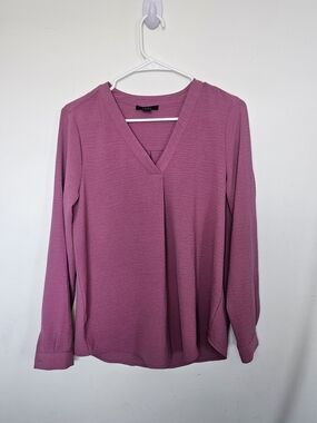 [5/35$]🔥Dalia Mauve Pink V-Neck Long Sleeve Blouse Pleated Front Career Small